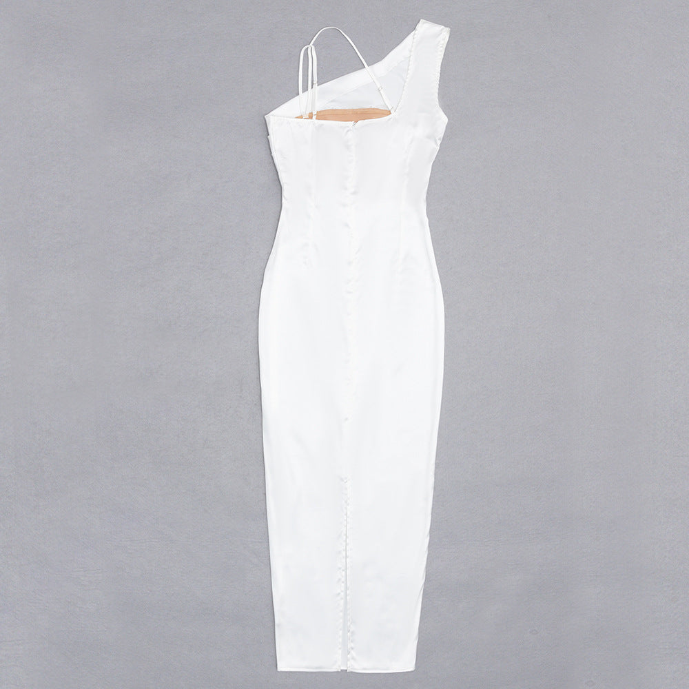 Mist One-Shoulder Bandage Midi Dress - White