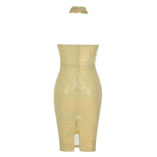 Shimmer Bandage Mini Dress - Khaki