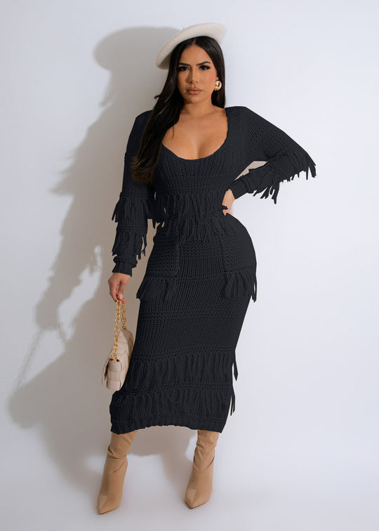 Winter Romantic Knitted Sexy Fringe Sweater Dress