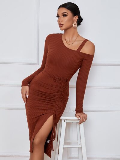 Cozy Wrap Bandage Midi Dress - Brown