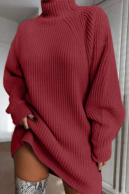 Oversized Beauty Knitted High Neck Sweater Mini Dress-Slay Eclectic